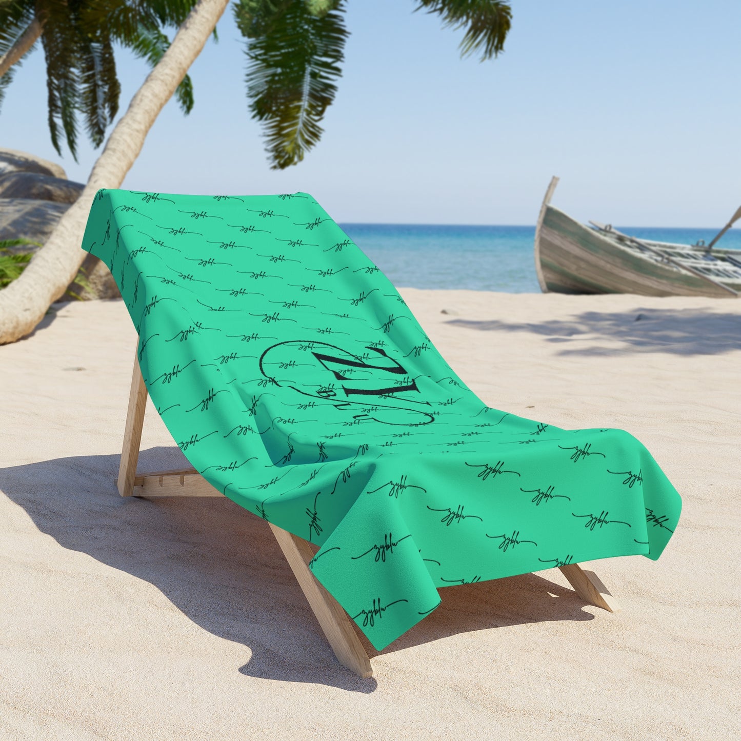 Turquoise zyblu logo beach towel