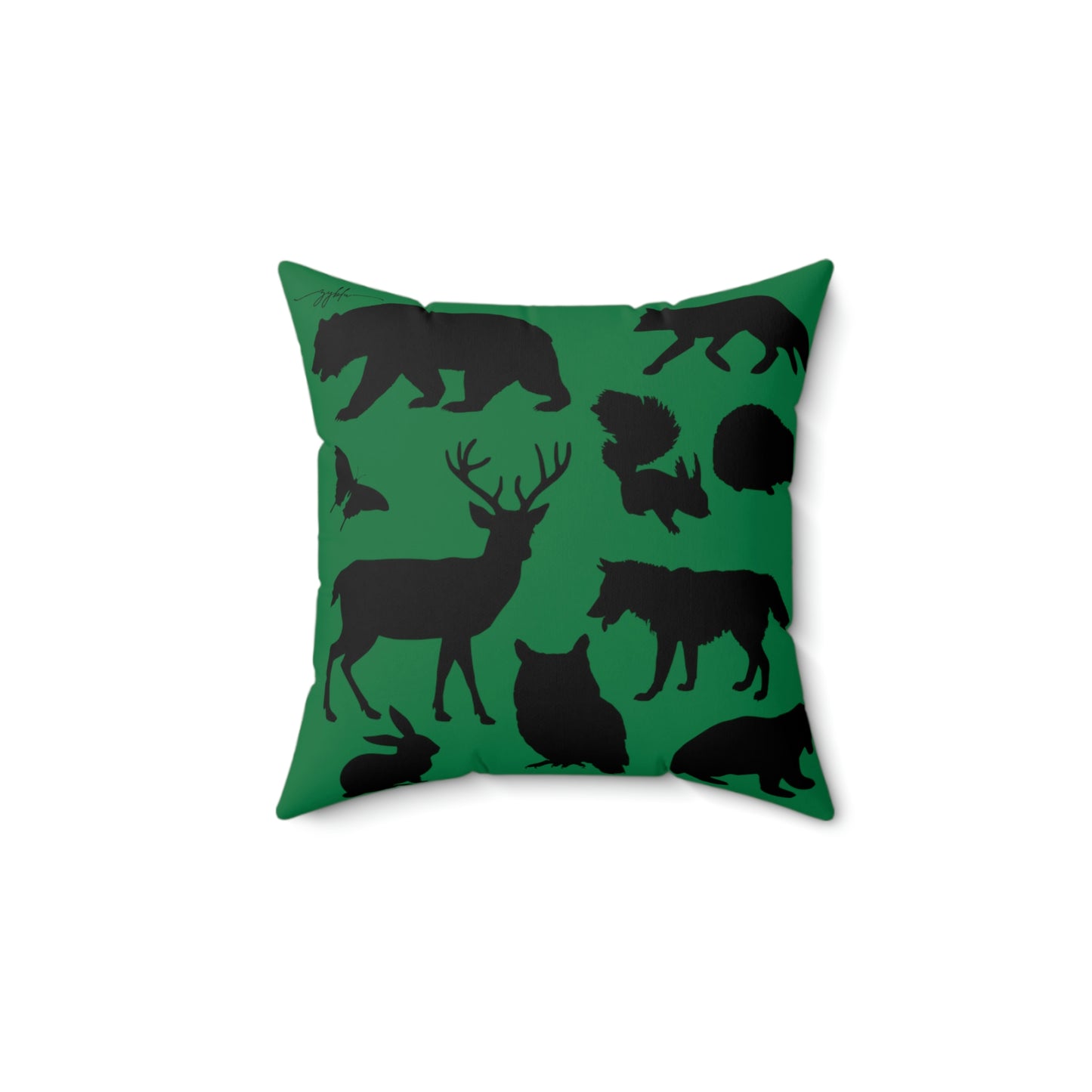 zyblu animal silhouette and cherry blossom Square Pillow dark green