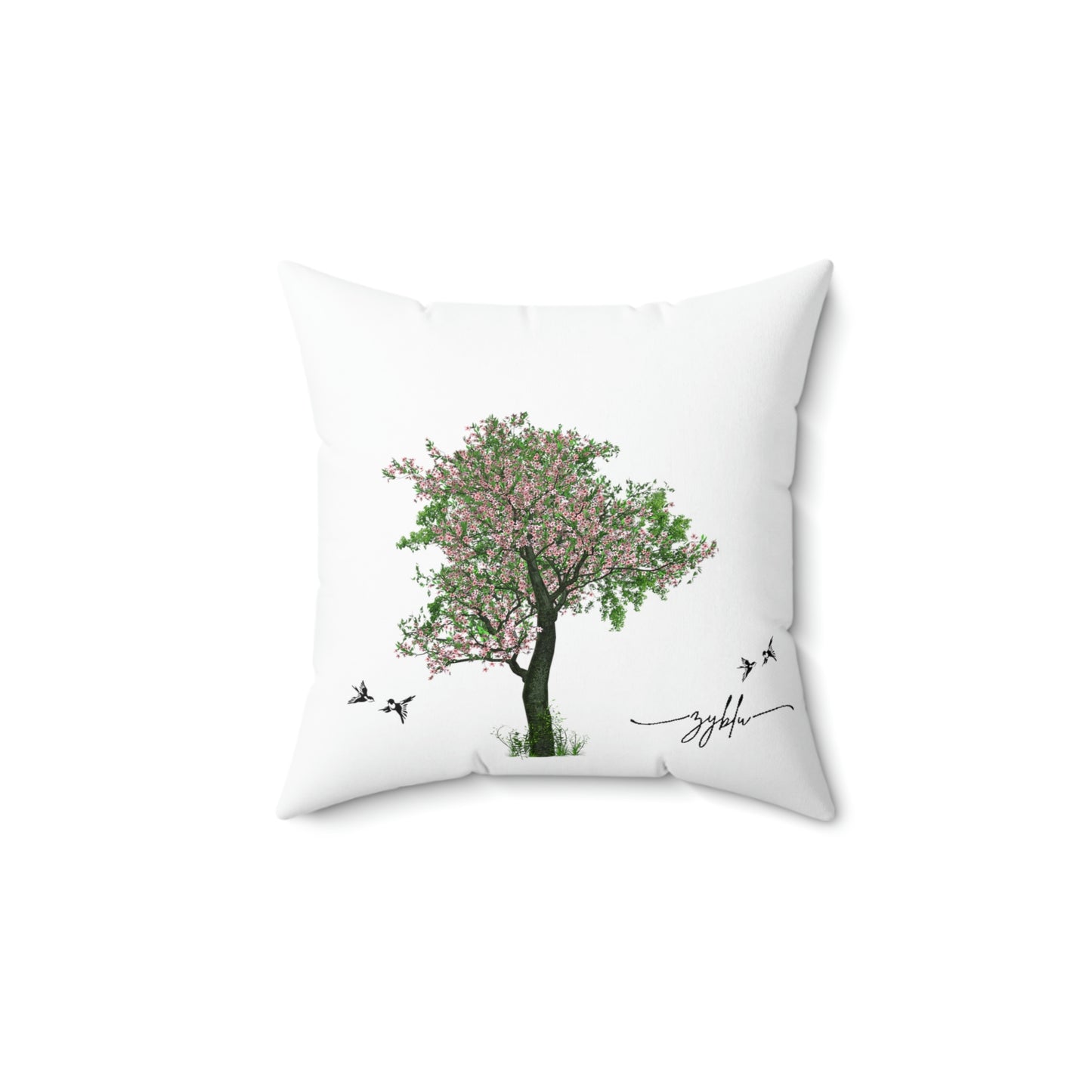 zyblu animal silhouette and cherry blossom Square Pillow white