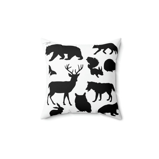 zyblu animal silhouette and cherry blossom Square Pillow white